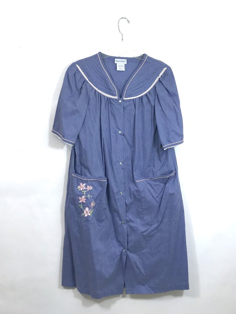 Vintage Kaftan House Dress Robe Embroidered Floral Lace Quilted Lightweight Sz M